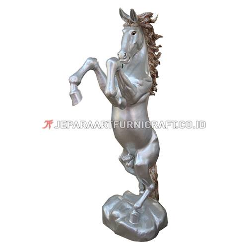 Jual Patung Kuda Jingkrak Silver Kayu Solid Berkualitas
